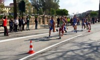 Cristóbal García durante la prueba del Duatlón de Murcia con el grupo de cabeza.