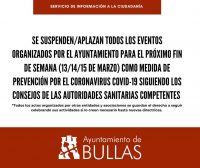 Suspendidas las actividades del fin de semana