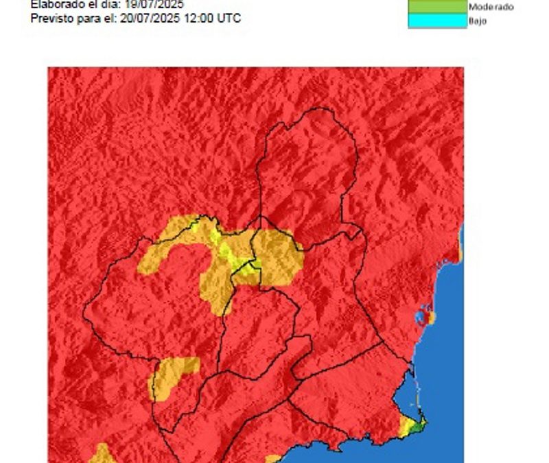 El nivel de riesgo de incendio forestal previsto este domingo es extremo en toda la Región