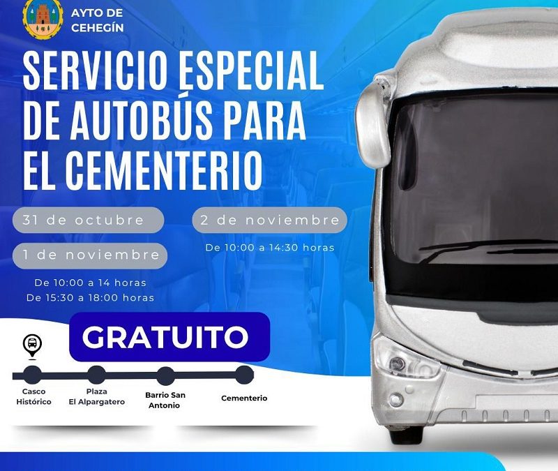 El Ayuntamiento de Cehegín pone en marcha un servicio especial de autobús al Cementerio por Todos los Santos