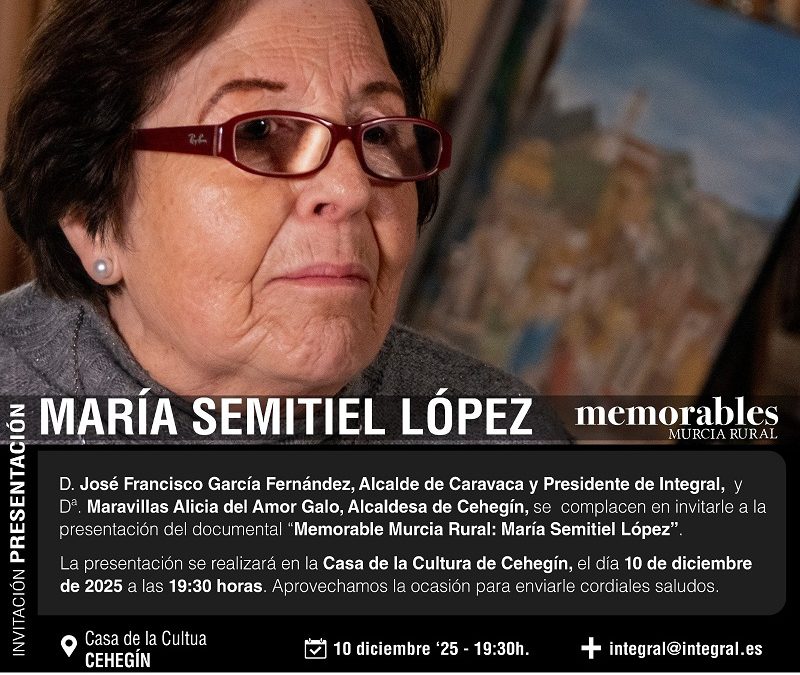 Cehegín acogerá el estreno del documental “Memorables”, dedicado a María Semitiel